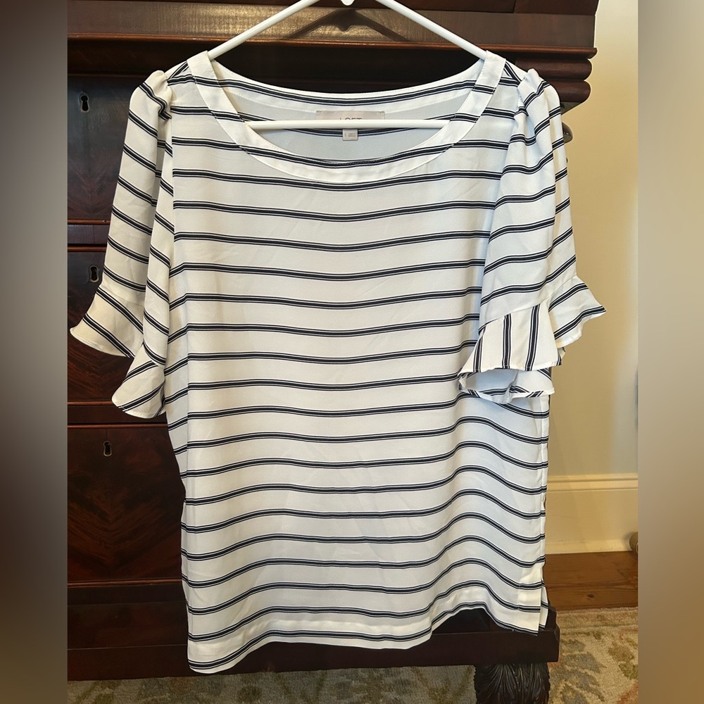 Striped Ruffle Sleeve Top - Black and White